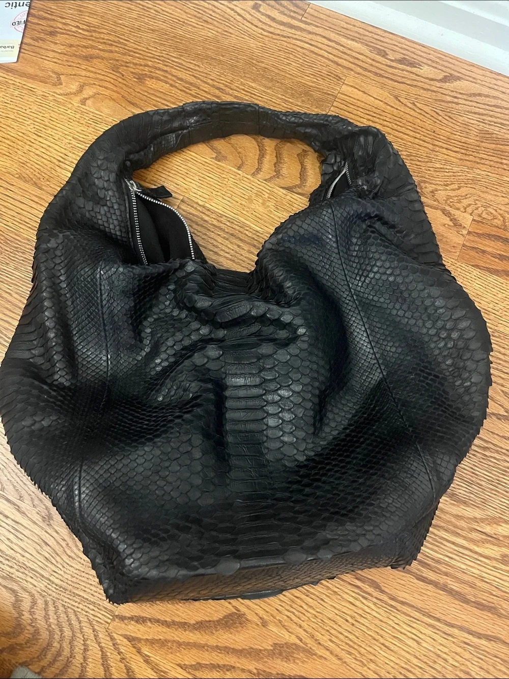 Fille en Aiguilles Genuine Black Python Leather Slouchy Hobo Shoulder Bag